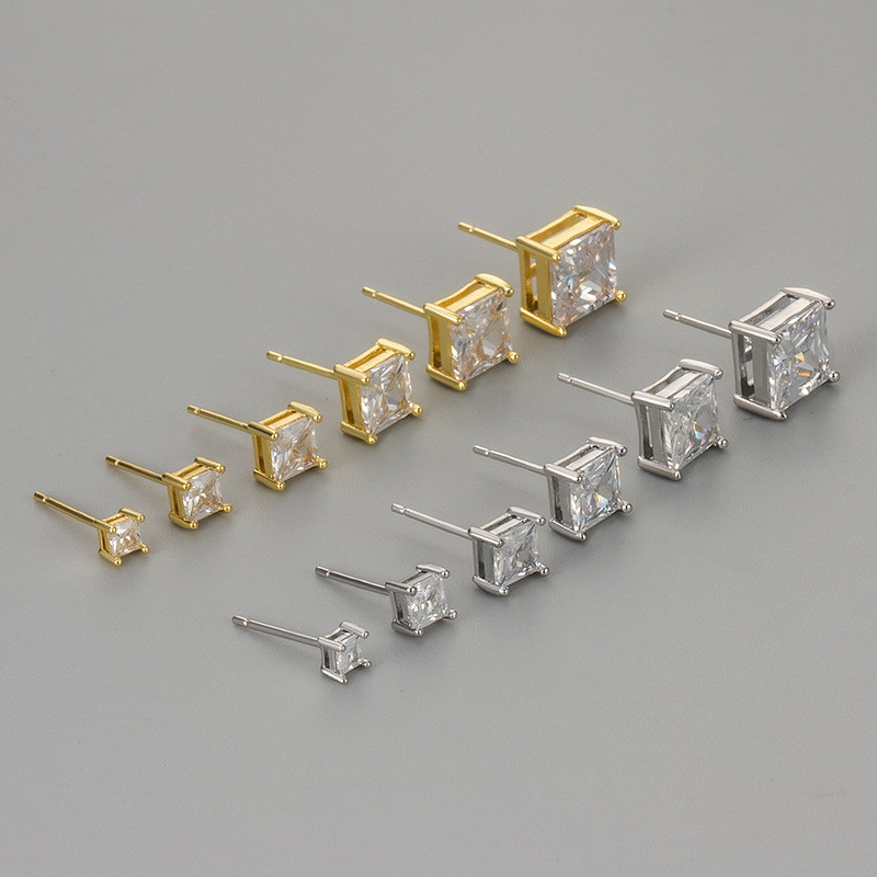 Cross-Border Zircon Geometric Square Earrings Fashionable Elegant Simple Stud Earrings for Women High Luxury High-End Simple Earrings