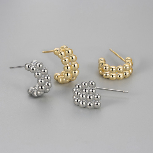 New Double-layer Round Bead Stud Earrings High-end French Minimalist Style Vintage C-shaped Earrings for Women