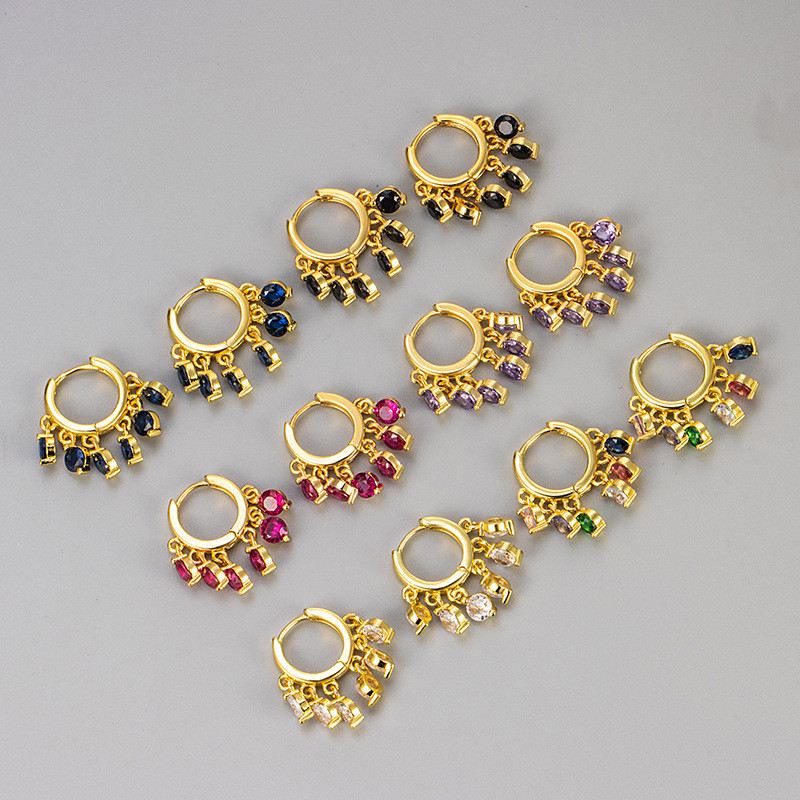 European and American Cross-Border Niche Design Summer Colorful Zircon Earrings for Women 2024 New Tassel Pendant Ear Clips