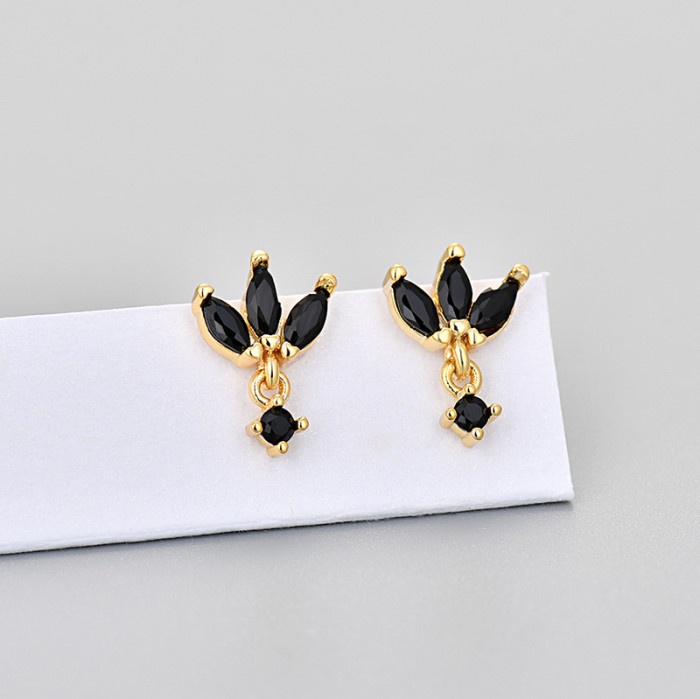 Style Sweet Temperament Stone-Studded Marquise Earrings Small Versatile Women's Fashion Simple High-End Earrings