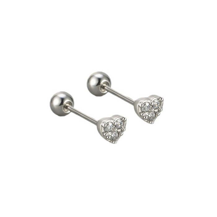2024 New Heart Screw Twist Heart-Shaped Earrings Korean Version Micro Zirconia Simple Earrings for Women
