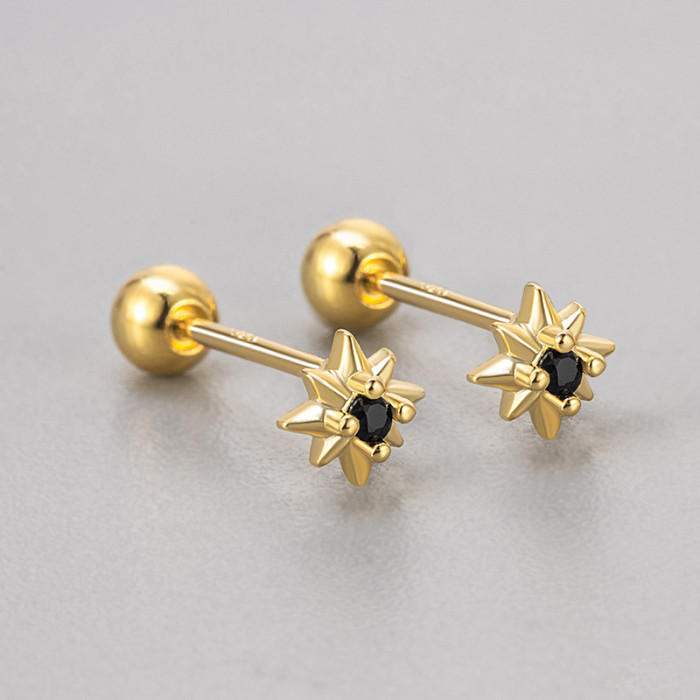 2024 New Eight-Pointed Star Screw Earrings with Rhinestones for Women