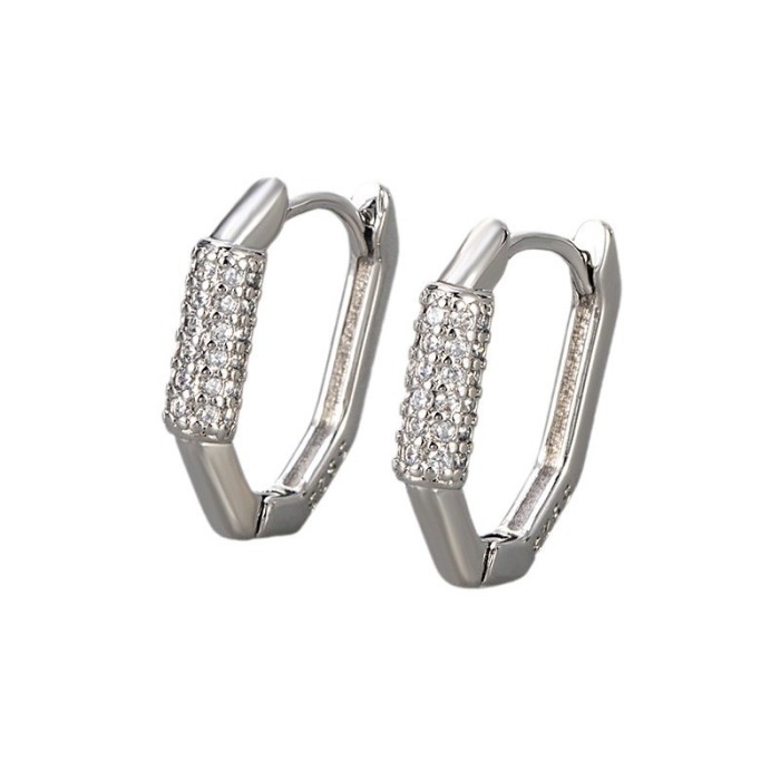 European and American Cross-Border Fashion Octagonal Inlaid Diamond Earrings for Women Simple Elegant Personality Temperament 2024 Earrings Jewelry for Women