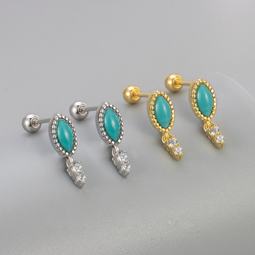 European and American Cross-Border Imitation Turquoise Water Drop Earrings Commuting Sparkling Diamond Fashion Daily Versatile High-End Women's Jewelry