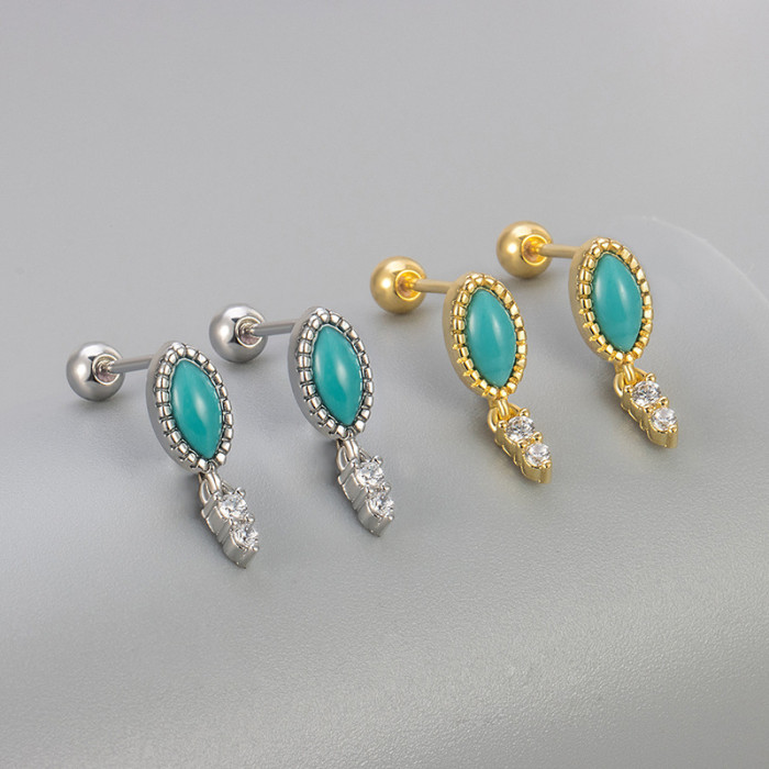 Imitation Turquoise Water Drop Earrings Commuting Sparkling Diamond Fashion Daily Versatile High-End Women's Jewelry