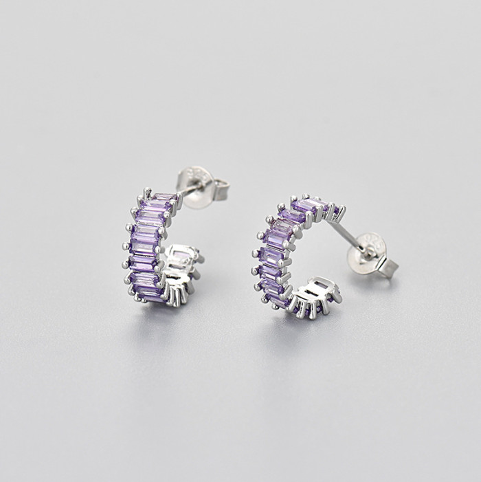 European and American Fashion Export Hot-Selling Sparkling Square Zircon Colorful Diamond Earrings for Women Sweet Personality Fashion High-End Earrings