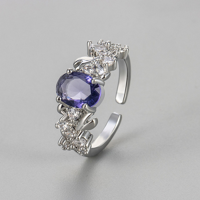 New Retro Super Shiny Purple Starry Sky Ring Vintage Wisteria Palace Style Best Friend High-end Index Finger Ring