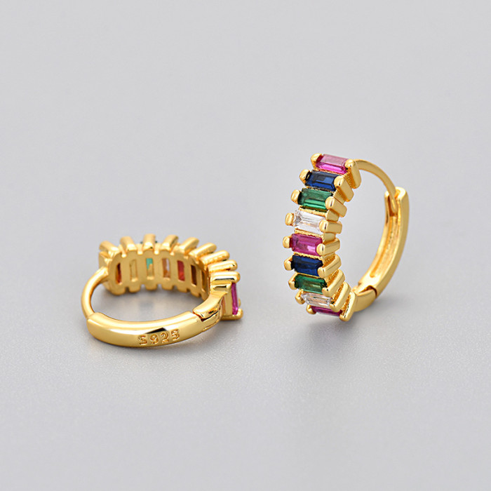 Rectangular Zircon Earrings Hot Sale Sweet Hoop Bohemian Versatile Earrings Light Luxury Style