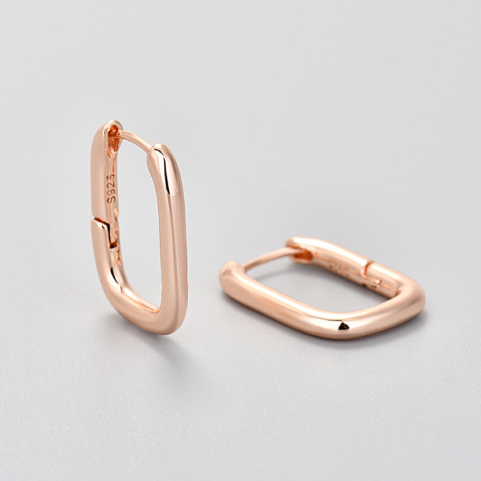 Large Oval Earrings for Women, Geometric Square Niche Design, Elegant Versatile French Style Simple Hoop Earrings