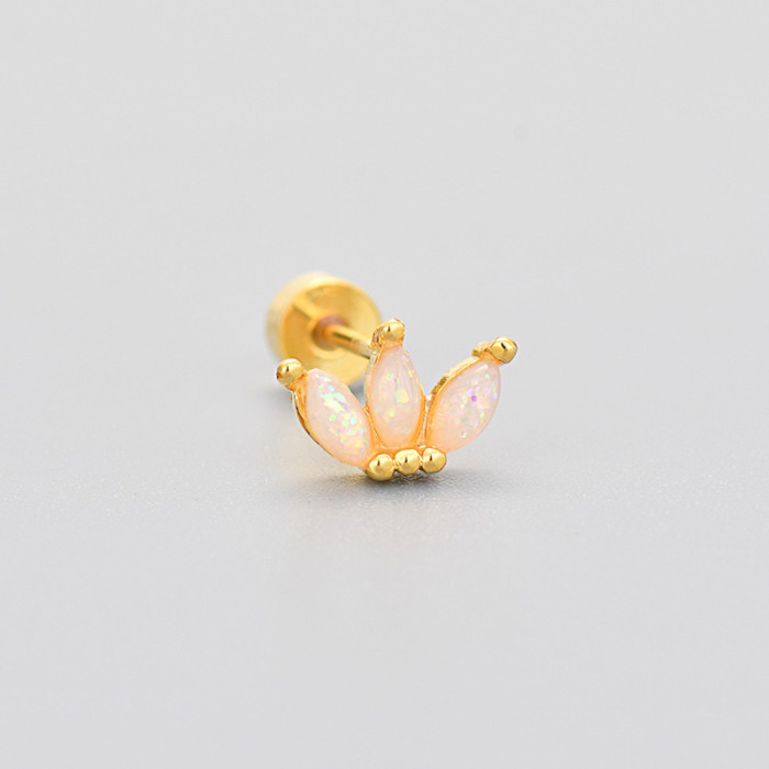 European and American Cross-Border Fashion Hot-Selling Flat Head Screw Twist Earrings Opal Stone Flat Bottom Earrings High-End Feel