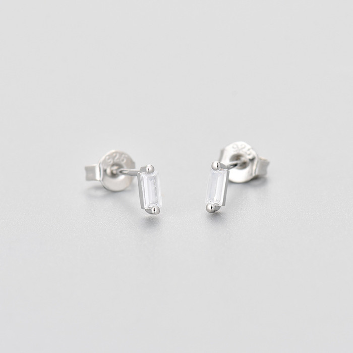 European and American Cross-Border 2024 New Exquisite Small Inlaid Rectangular Zircon Colorful Zircon Earrings Simple Versatile Ear Jewelry