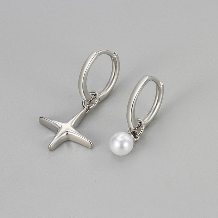 Asymmetric Four-Pointed Star Hoop Earrings for Women, Niche Design, High-End Feel, Simple and Exquisite Fashion, Vers...
