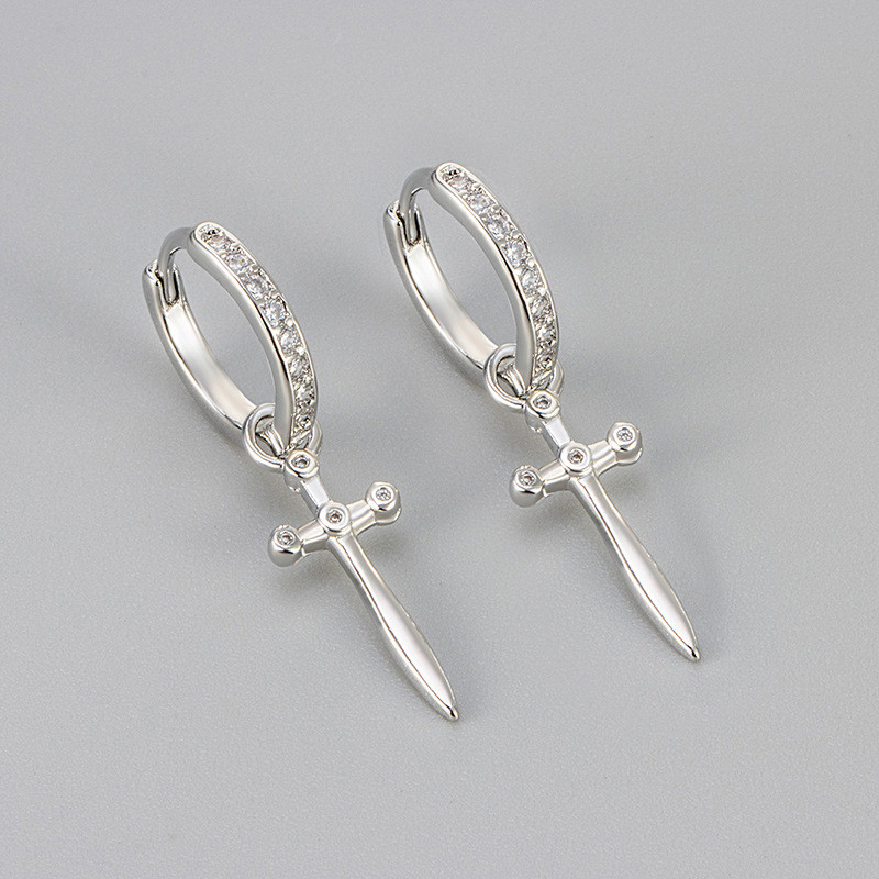 2024 New European and American Cross-Border Daily Cool Unisex Cross Earrings Hoop Earrings with Diamonds