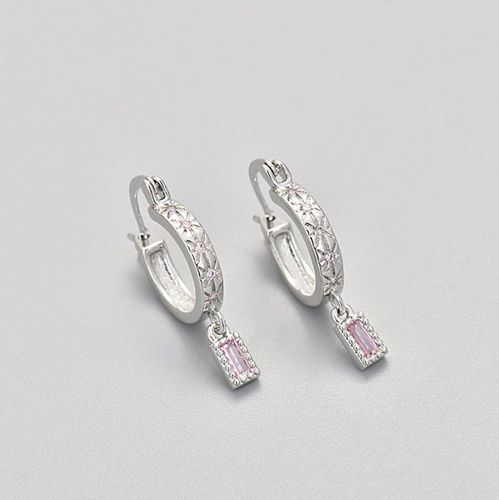 2024 New Colorful Zircon Earrings for Women European and American Fashion Square Drop Earrings
