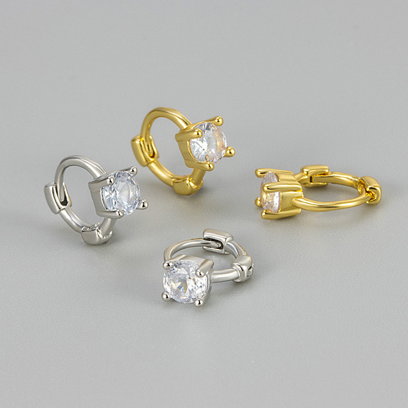 Exquisite Small Sparkling Diamond Four-Prong Earrings for Women, 2024 New Trendy Fashionable High-End Personality Hoop Earrings