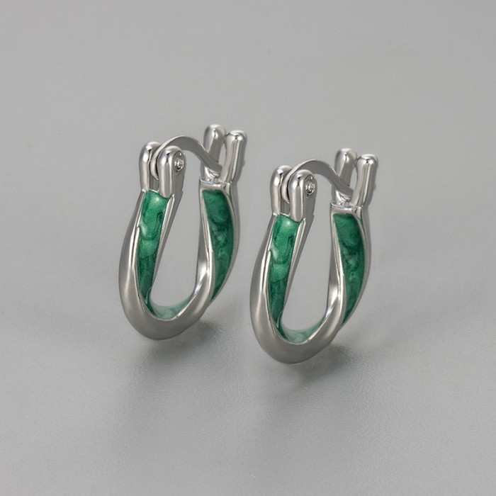 Green Enamel Drop Glaze Mobius Earrings for Women New Luxury Niche High-end Sense Stud Earrings Fashionable Versatile