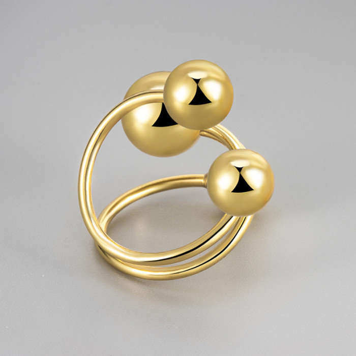 2024 New Irregular Three-Layer Bead Ring Fashionable Personality Minimalist Style High-End Open Ring