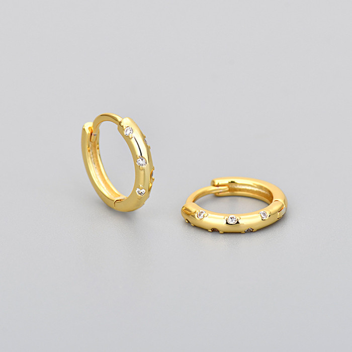 Style Circle Stone-Inlaid Hoop Earrings for Women Versatile Niche Design Black and White Zircon Earrings Niche Desi...