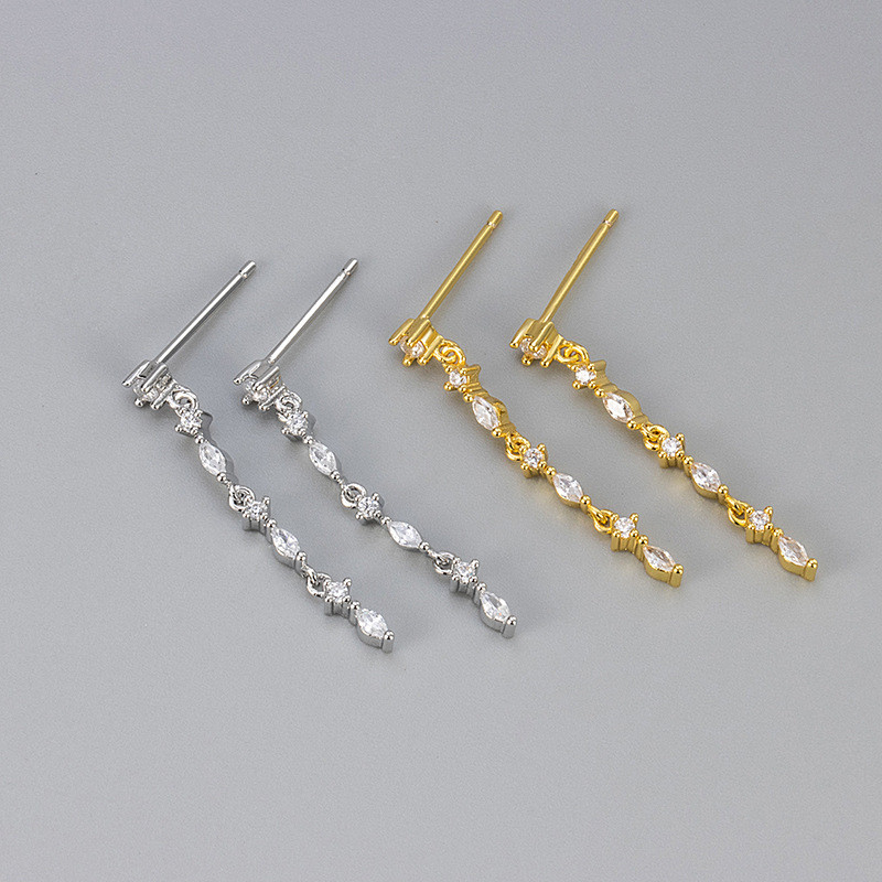 New Fashion Trendy Personality Creative Zircon Inlaid Long Chain Shaped Earrings Sweet Style Trendy Earrings Exquisite Versatile