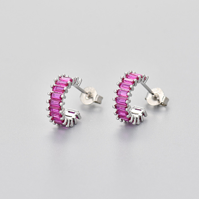 European and American Fashion Export Hot-Selling Sparkling Square Zircon Colorful Diamond Earrings for Women Sweet Personality Fashion High-End Earrings