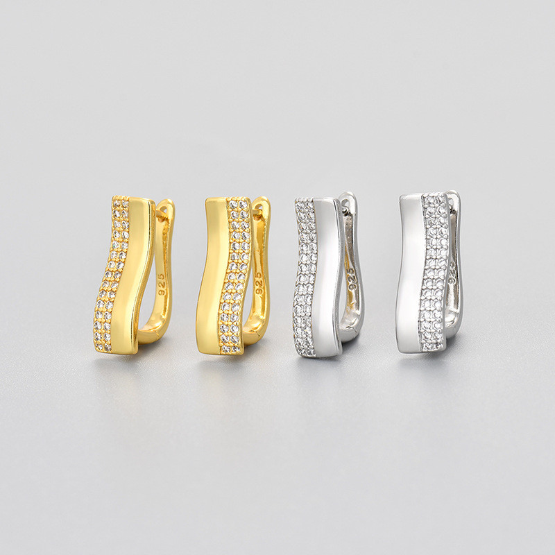 2024 New Fashion Simple Korean Dongdaemun Wave Rhinestone Versatile Personality Trendy Earrings