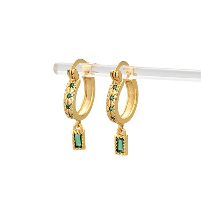 2024 New Colorful Zircon Earrings for Women European and American Fashion Square Drop Earrings