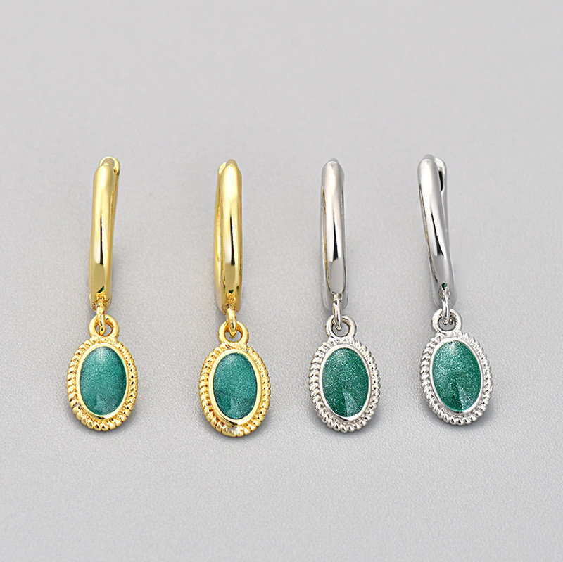 Cross-Border European and American Hip-Hop Personality Women Oval Starry Sky Green Oil Drop Enamel Earrings Fashion Stud Earrings Versatile Earrings Drop Earrings
