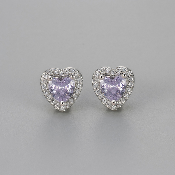 Style Colorful Zircon Heart Earrings Elegant Commuting Daily Exquisite Simple Sweet Peach Heart Earrings for Women