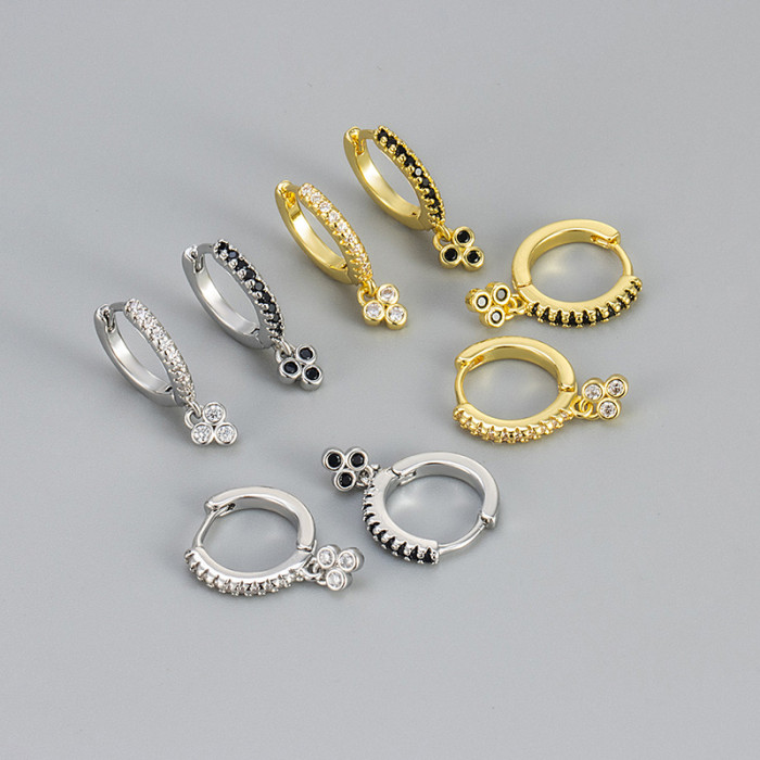 Zircon Earrings Three Round Stone Earrings Women's Daily Commuting Versatile Design Niche Jewelry