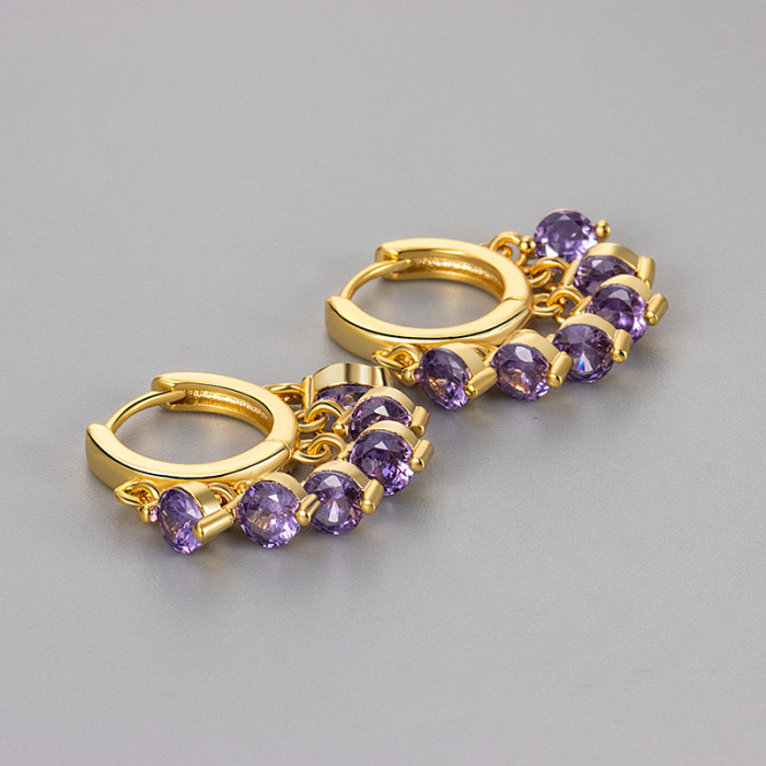 Niche Design Summer Colorful Zircon Earrings for Women 2024 New Tassel Pendant Ear Clips