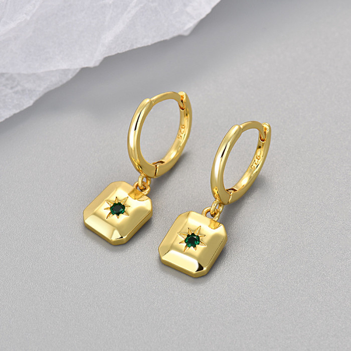Cross-Border Hot Sale Inlaid Zircon Eight-Pointed Star Earrings Niche Design Simple Versatile Geometric Square Design Sense Earrings