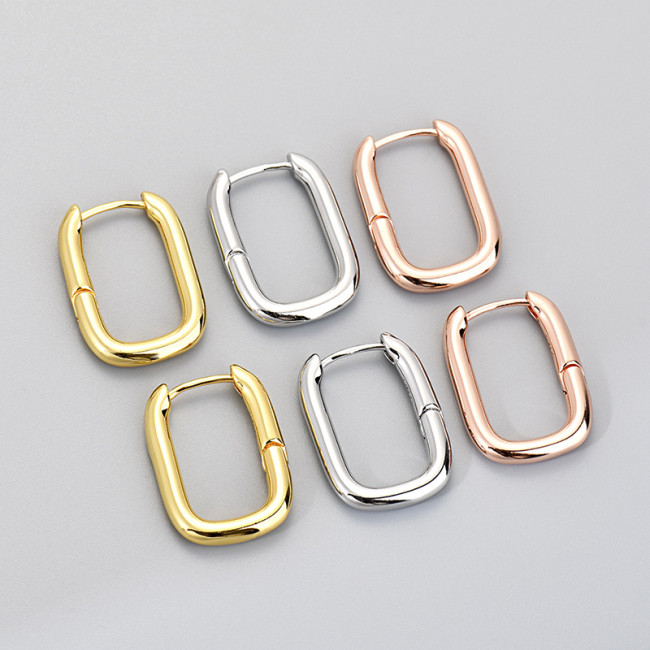 Large Oval Earrings for Women, Geometric Square Niche Design, Elegant Versatile French Style Simple Hoop Earrings