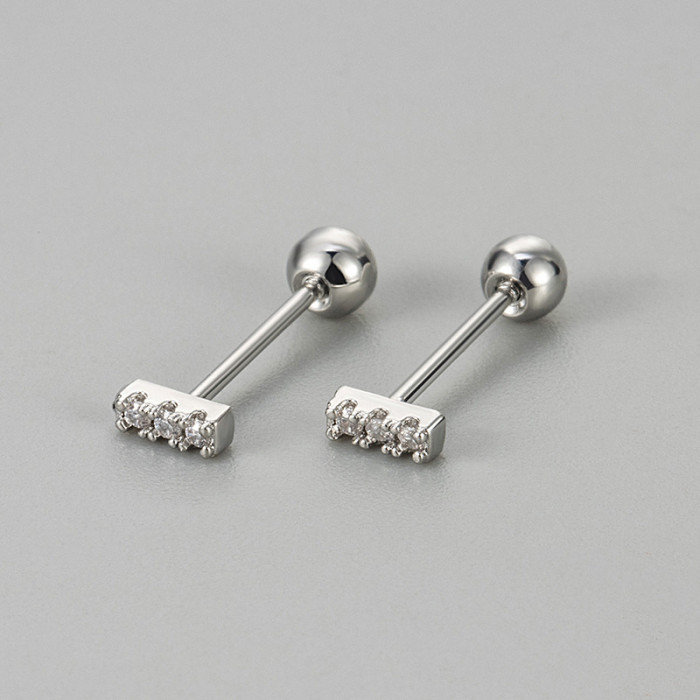 European and American Cross-Border One-Line Diamond-Studded Screw Twist Earrings Simple Niche Daily Versatile Mini Fashion Jewelry for Women