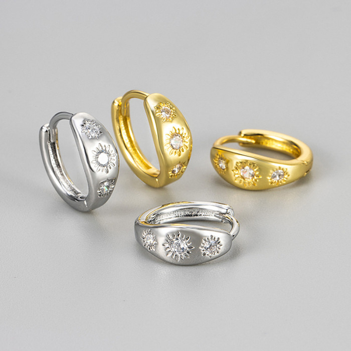 New Shiny Little Sun Stone-Inlaid Hoop Earrings Starry Earrings Niche Simple Ear Clips Exquisite Versatile