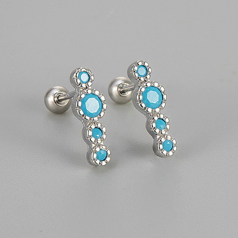 Sparkling Diamond Colorful Diamond One-Line Earrings Screw Ear Bone Studs Ear Cuff for Women 2024 New Hot Colorful Girly Style