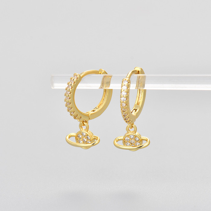 European and American Zircon Planet Earrings Light Luxury Niche Temperament Earrings Cross-Border Hot-Selling Women's Minimalist Fashion Cross-Border Earrings