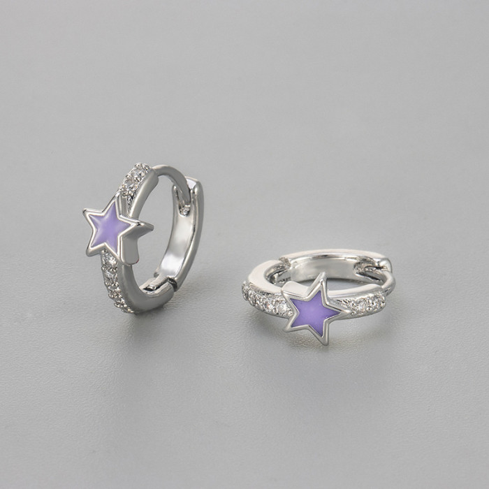 Colorful Glaze Zircon Five-Pointed Star Earrings for Women, Versatile and Stylish, Exquisite Ear Clips with a Sense o...