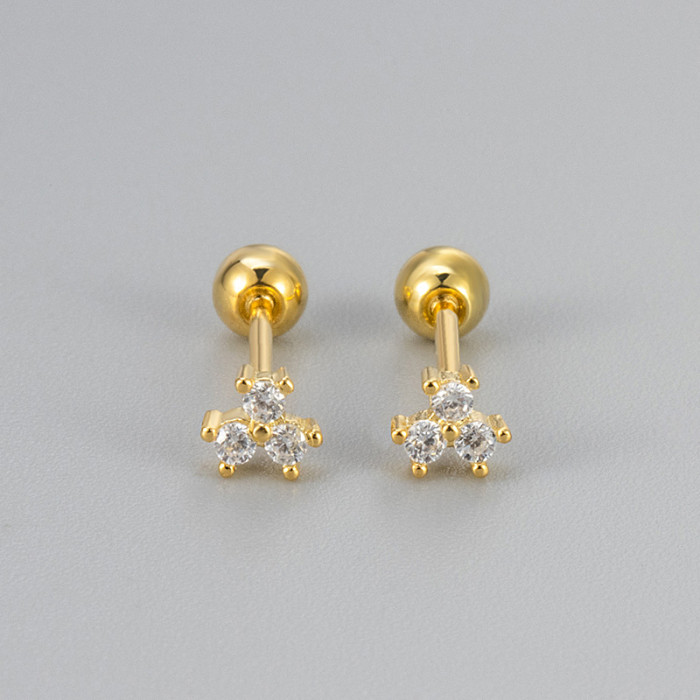 New Diamond-Encrusted Clover Earrings Fashionable Commuting Small Versatile Fresh Sweet Women's Screw Back Earrings