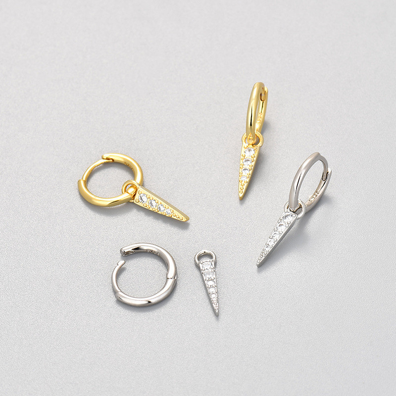 European and American Cross-Border Geometric Hoop Earrings High-End Elegant Niche Inverted Triangle Pendant Ear Clips Earrings for Women Micro Pave Zircon