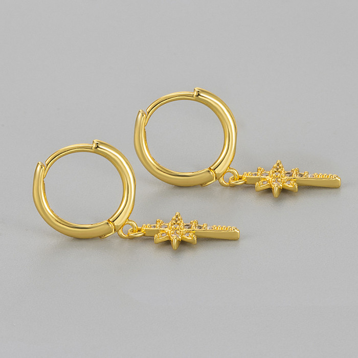 New Long Eight-Pointed Star Earrings Micro Inlaid Zircon Earrings Ear Clips for Women Fashion Korean Version Exquisit...