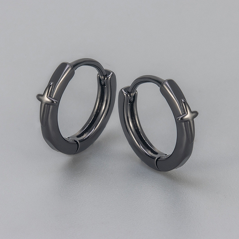 New Four-Pointed Star Earrings Simple Plain Hoop Women Versatile Daily Commute Women Personality Design Niche Ear Jewelry Women