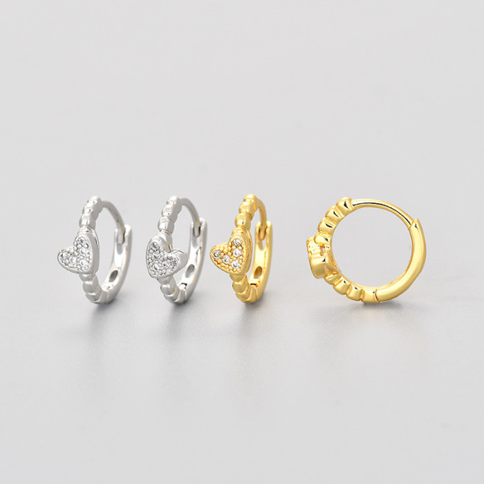 2024 New Small Fully Stone-Set Heart Earrings Sweet High-end Personality Simple Korean Style Heart-shaped Hoop Earrings