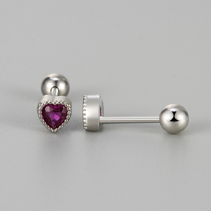 2024 New Heart-shaped Earrings for Women Simple Niche Design High-end Colorful Zircon Screw-back Earrings