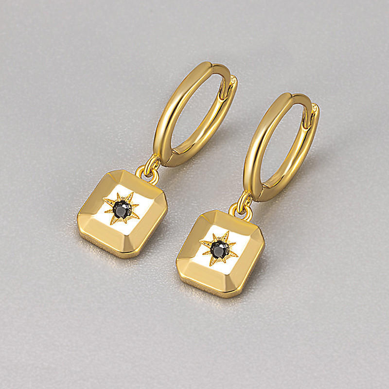 Cross-Border Hot Sale Inlaid Zircon Eight-Pointed Star Earrings Niche Design Simple Versatile Geometric Square Design Sense Earrings