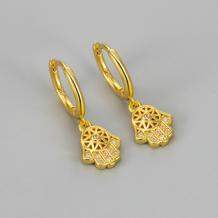New Devil Palm European and American Style Earrings Fashion Versatile Creative Unique Design Inlaid Zirconia Stud Earrings for Women