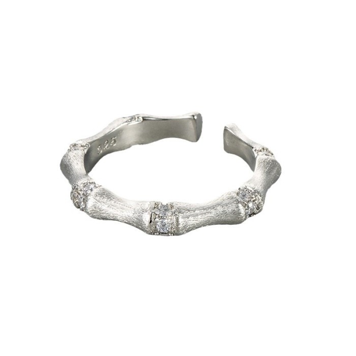 Vintage Brushed Bamboo Knot Stone-Inlaid Ring for Women Simple Luxurious Open Index Finger Ring Retro Light Luxury...