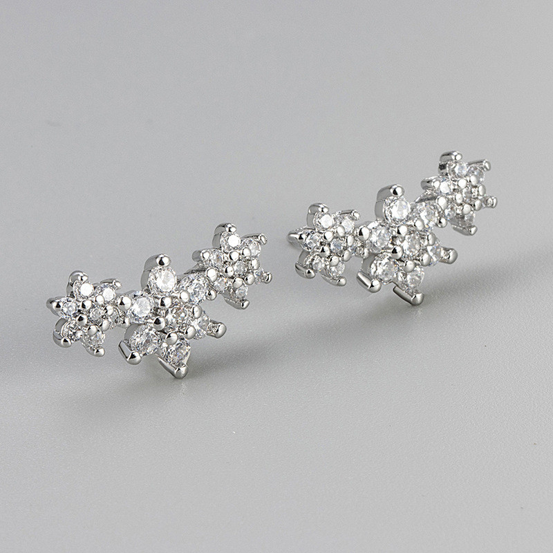 European and American Cross-Border Women's Jewelry Micro Inlaid Zirconia Stud Earrings Flower Floral Charm Earrings Versatile Elegant Earrings New