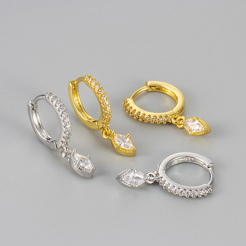 Cross-Border European and American New Style Women's Commuting Fashion Simple Horse Eye Inlaid Diamond Earrings Light Luxury High-End Sense Ear Hoops Ear Clips Earrings