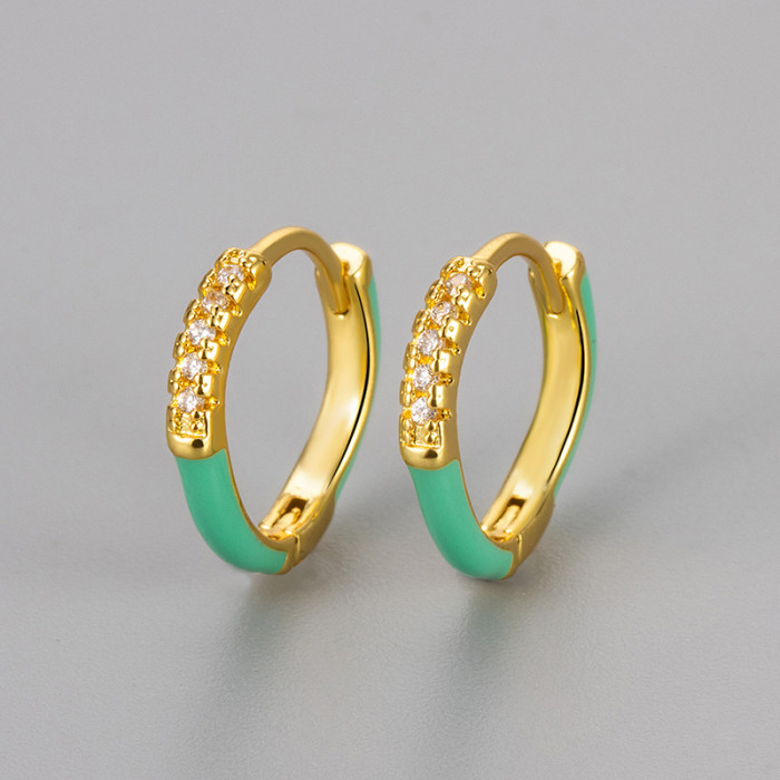 Enamel Oil Drop Irregular Round Diamond-Studded Earrings for Women, Niche Design, Sweet Cool Style, Colorful Hoop Earrings, Stud Earrings
