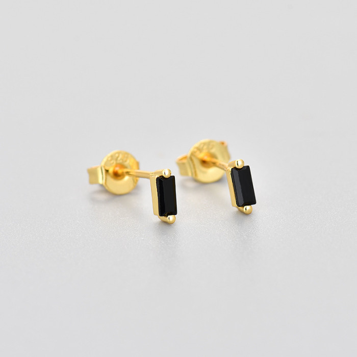 European and American Cross-Border 2024 New Exquisite Small Inlaid Rectangular Zircon Colorful Zircon Earrings Simple Versatile Ear Jewelry